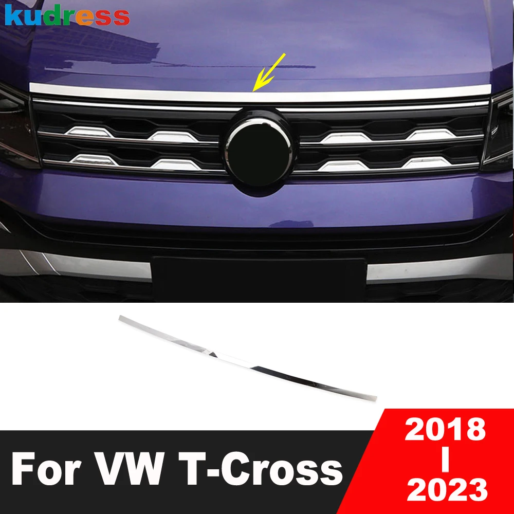 For Volkswagen VW T-cross Tcross 2018-2022 2023 Steel Car Front Hood Engine Cover Trim Upper Grille Strip Exterior Accessories