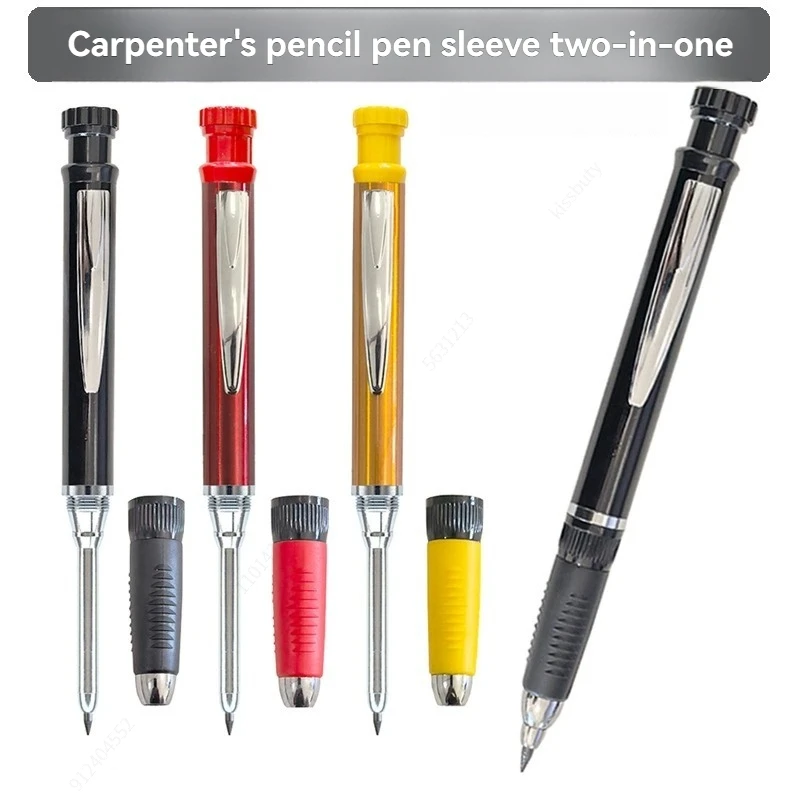 Solid Carpenter Mechanical Pencil With Built-in Sharpener 2.8mm Refillable,Deep Hole Marker for Woodworking Construction Tool