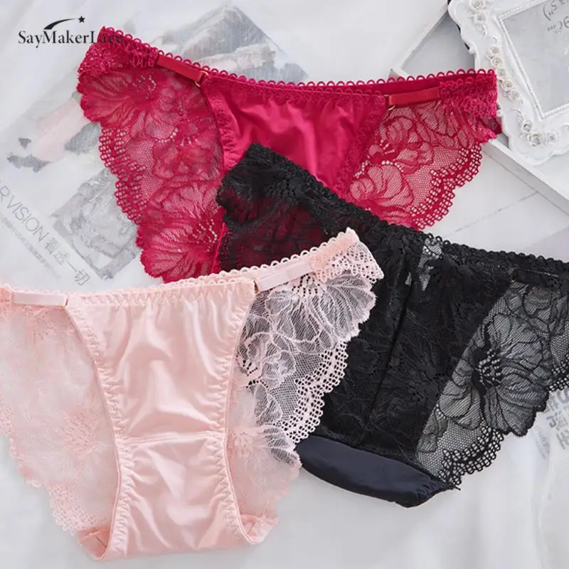 Women\'s Sexy Fashion Lace Panties Seamless Cotton Breathable Briefs Girls Transparent Underpants Underwear 1 Piece