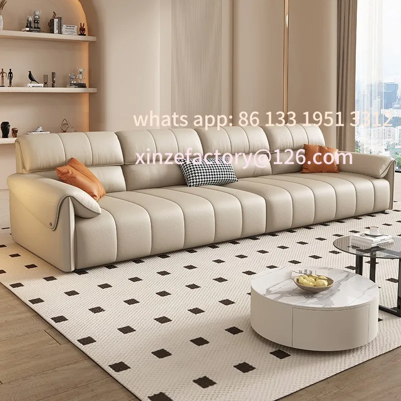 

Customizable piano keys electric multi-functional leather sofa living room cowhide Italian minimalist size retractable sofa bed