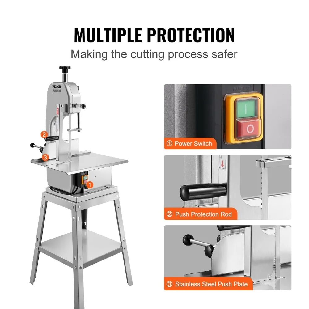 منشار لحم كهربائي عمودي 1800 وات مع هيكل من الفولاذ المقاوم للصدأ، سطح قطع 19.1 × 15 بوصة، يصل إلى 7.09 بوصة سميك