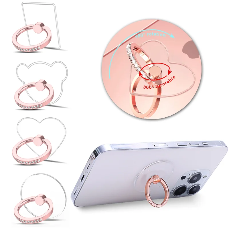 

Универсальное кольцо-держатель на палец, прозрачная зеркальная подставка, складная подставка под розовое золото, держатель для телефона