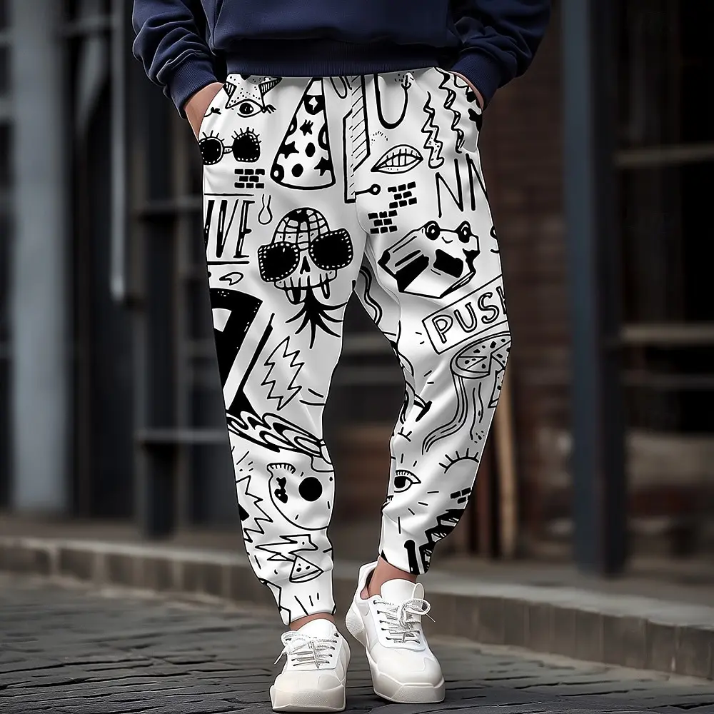 Pantalones de chándal 2026 para hombre, pantalones para correr de poliéster con gráficos Graffiti, pantalones de salón informales ajustados con bolsillos, ropa de calle para primavera y otoño