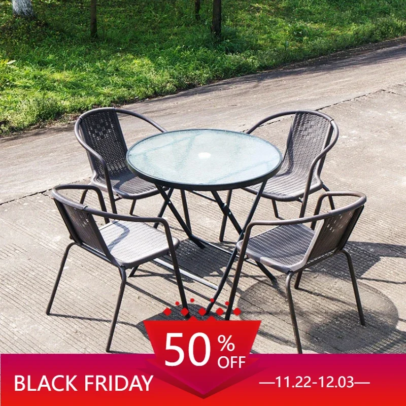 

Nordic Camping Balcony Rattan Chair Garden Outdoor Lawn Glass Table Simple Iron Lawn Tuinmeubelen Garden Furniture Sets WK50HY