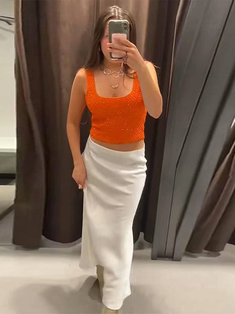 Sequined Knit Vest Cardigan Women Casual Short Sleeve O-neck One Button Sweater 2025 Autumn New Lady Daily All-match Knitwears