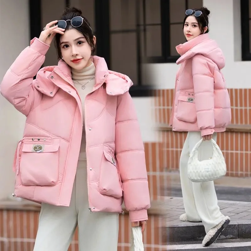 

Fashion Cotton-Padded Jacket Female 2025Winter New Hooded Down Coat Women Parkas Bread Outwear Korean Loose Short Thick Overwear