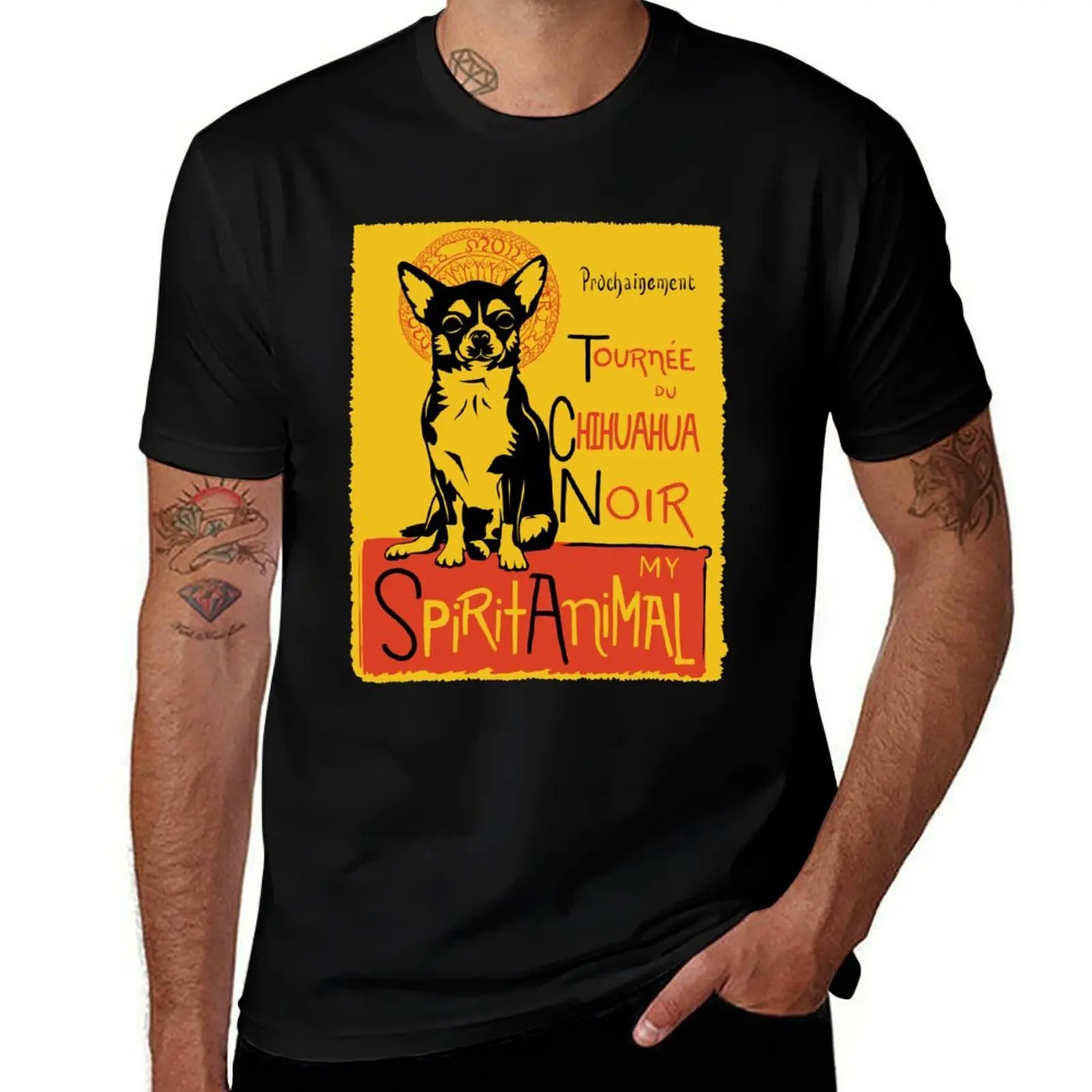 Funny Chihuahua Cute Dog Chat Noir Mashup Art Design T-Shirt Minimalist Plain Crew Neck T-Shirt