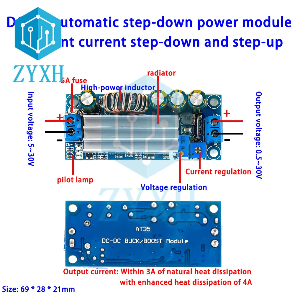 5-30V DC-DC Automatic Buck Boost Power Supply Module Constant Current Step Up and Down Board AT30 AT35 Output Voltage 0.5 ~ 30V