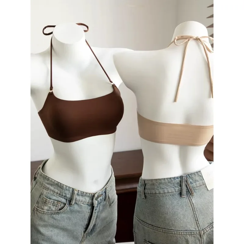 Kawaii Halter Beauty Back Tube Bra für Damen, nahtlos, weich, dünn gepolstert, Anti-Exposition, kabellos, bequem, für den Alltag, Dating, Freizeit, Basic-BH