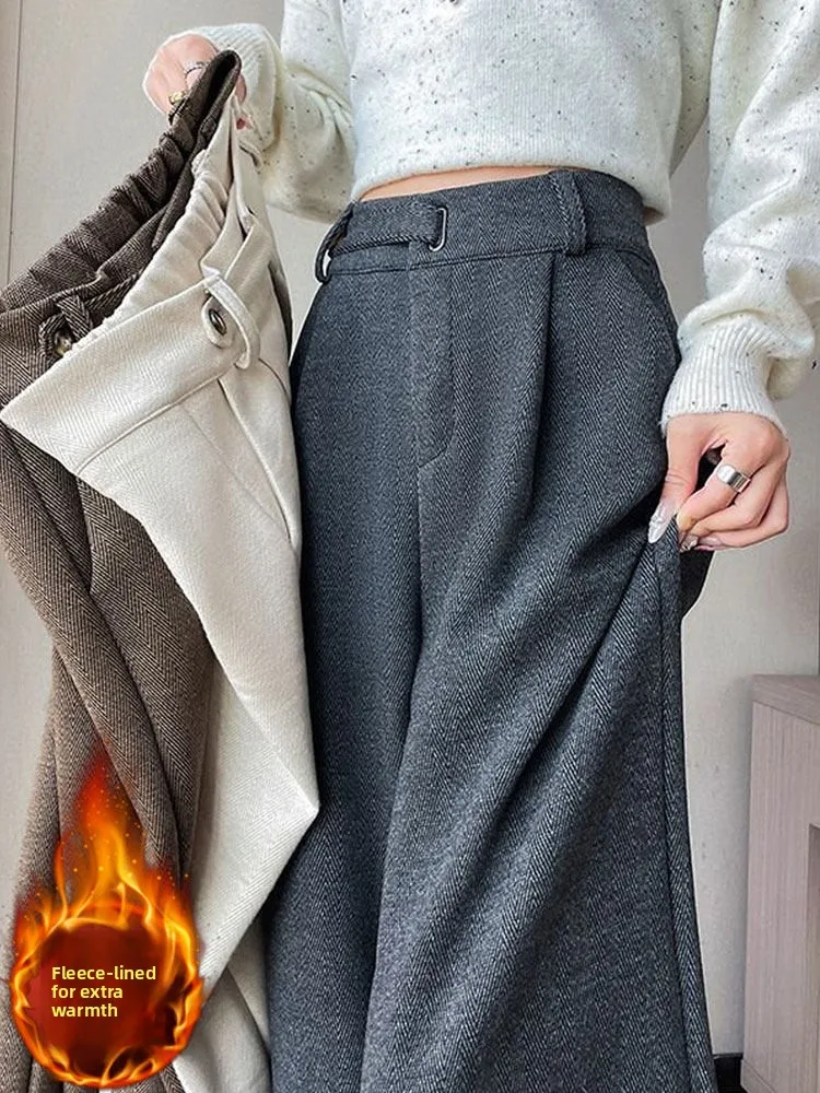 กางเกงขายาวทรงตรงเอวสูงสำหรับผู้หญิง ฤดูใบไม้ร่วง ฤดูหนาว ทรงหลวม ใส่สบาย ช่วยให้ดูผอม  ความยาวคลุมเท้า ให้ความอบอุ่นในฤดูหนาว...