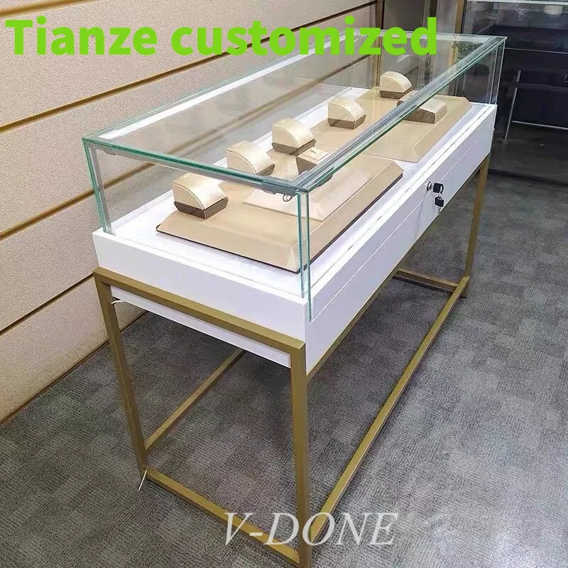 Customized-modern jewellery shop interior design luxury high-end glass jewelry display counter jewelry display cabinet with ligh