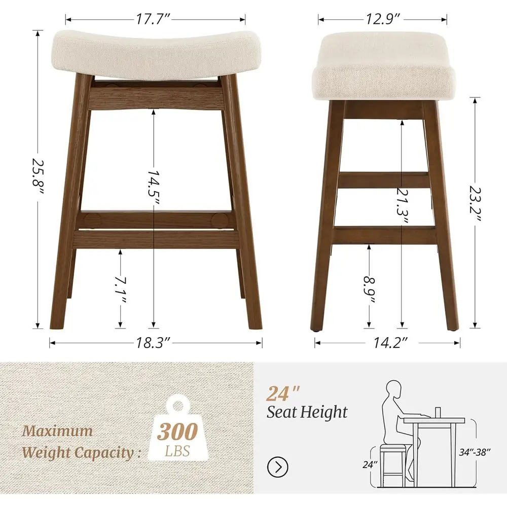 Bar Stools Set o 3, Barstools with Sturdy Wood Legs, Seat Counter Height Bar Stools or Kitchen Counter, Bar, Dining, 24 Inch arm