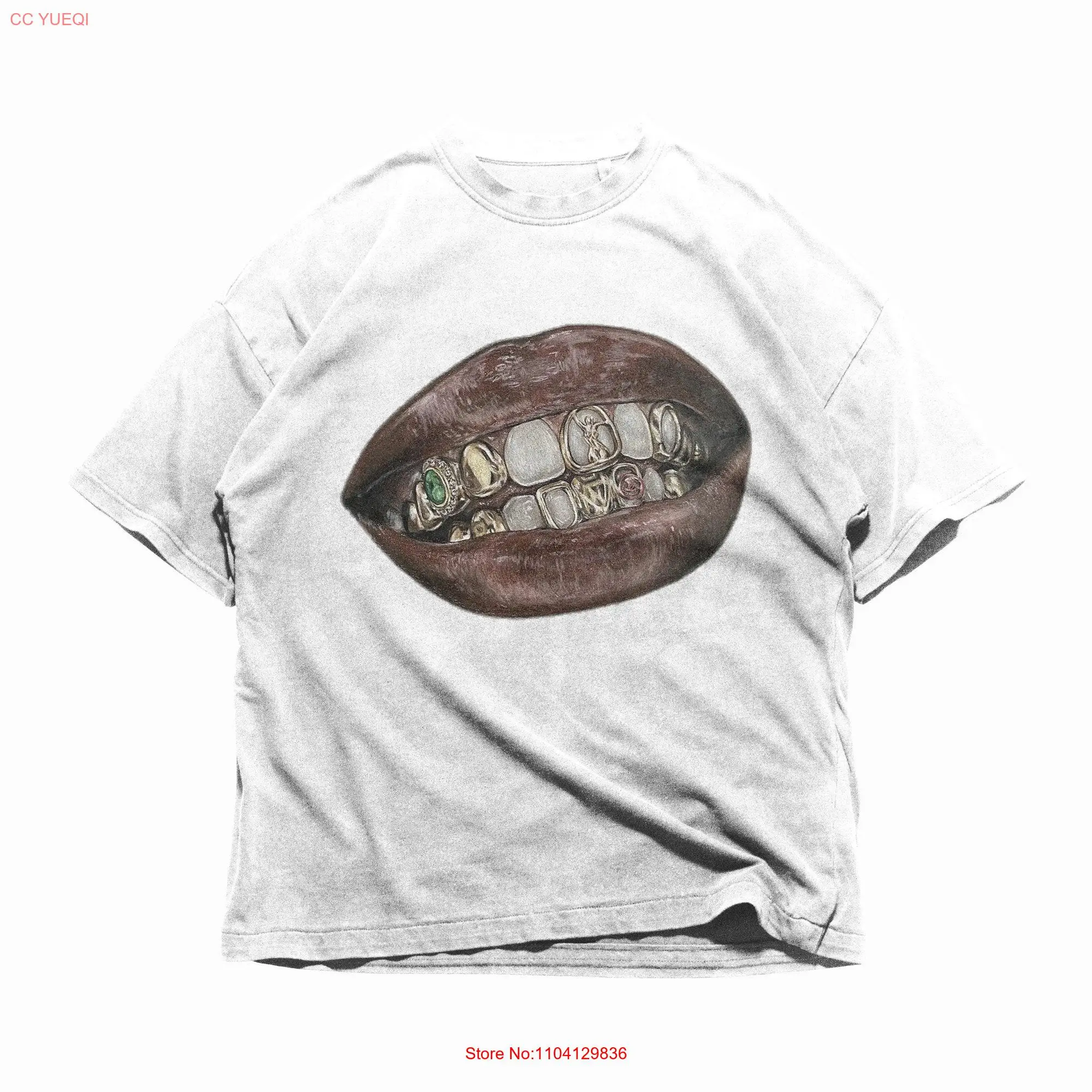 Big Lips Y2k Mouth T Shirt Grillz White Streetwear long or short sleeves