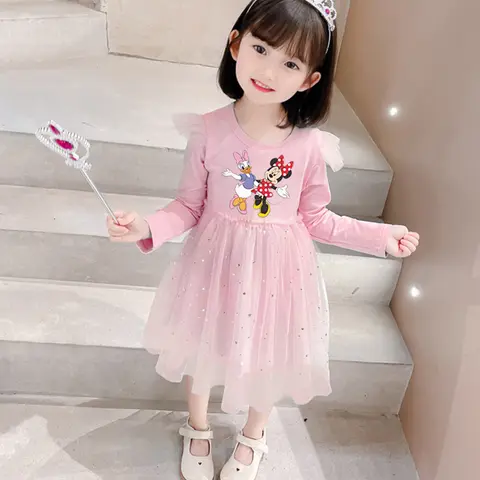 Flickklänning Daisy Nya Barnkläder Höst Långärmade Disney Barn Minnie Prinsessklänningar Babyflickor Födelsedagsfest 2-8År 8 best sales brudtärnaklänning med släp - №4