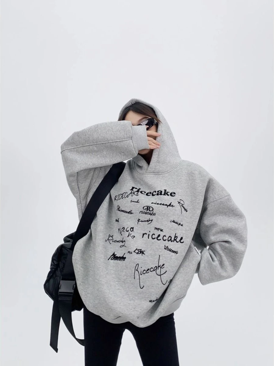 

High Quality Letter Print Oversized Hoodies Women Fall Winter Plus Fleece Thick Sweatshirt Female Korean Baggy Streetwear Tops