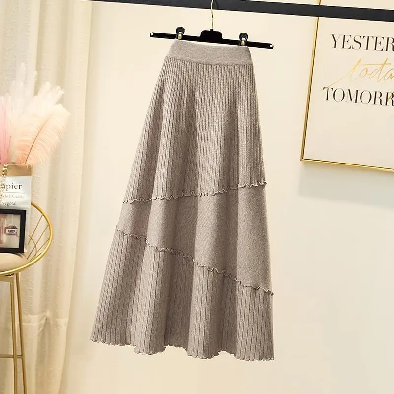 

Middle -length knitted skirt sweater Female autumn and winter high -waist thin handmade and grinds A -shaped skirt female tops