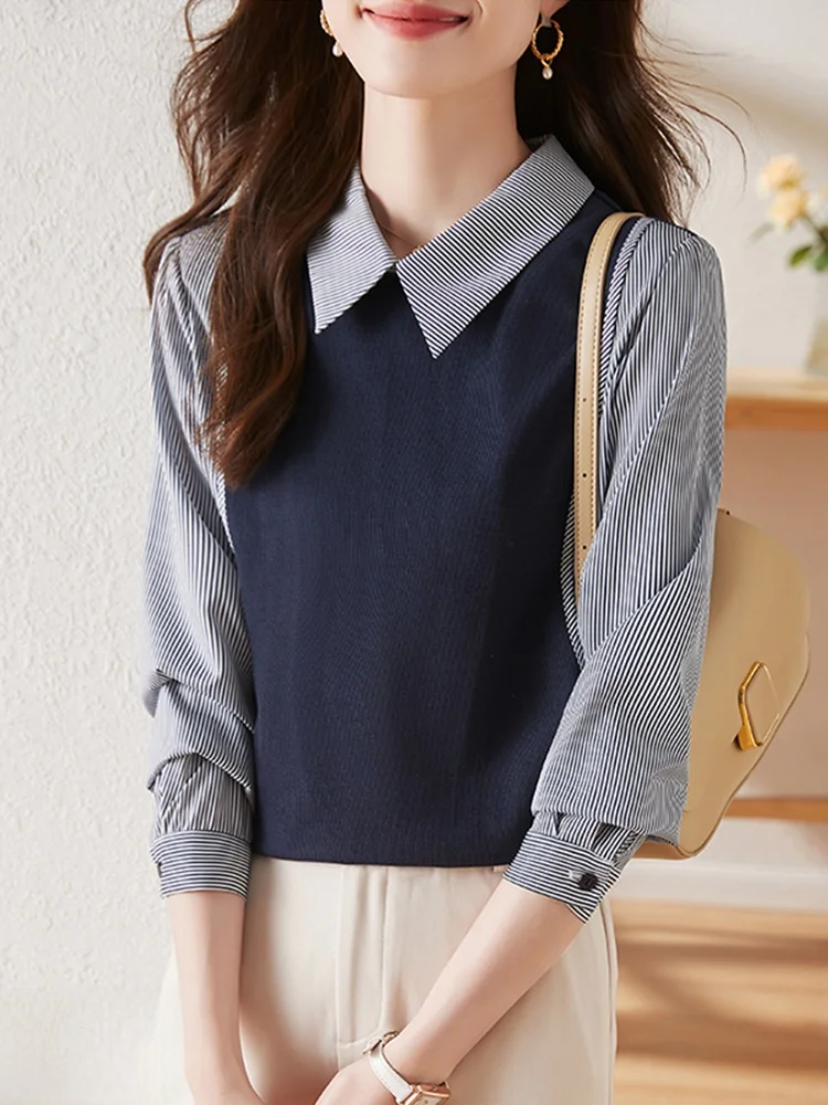 

Knitted Long Sve irt Women's Spring Autumn New Loose Beautiful Striped Ne Pullover Korean Sle Regular Fit irt