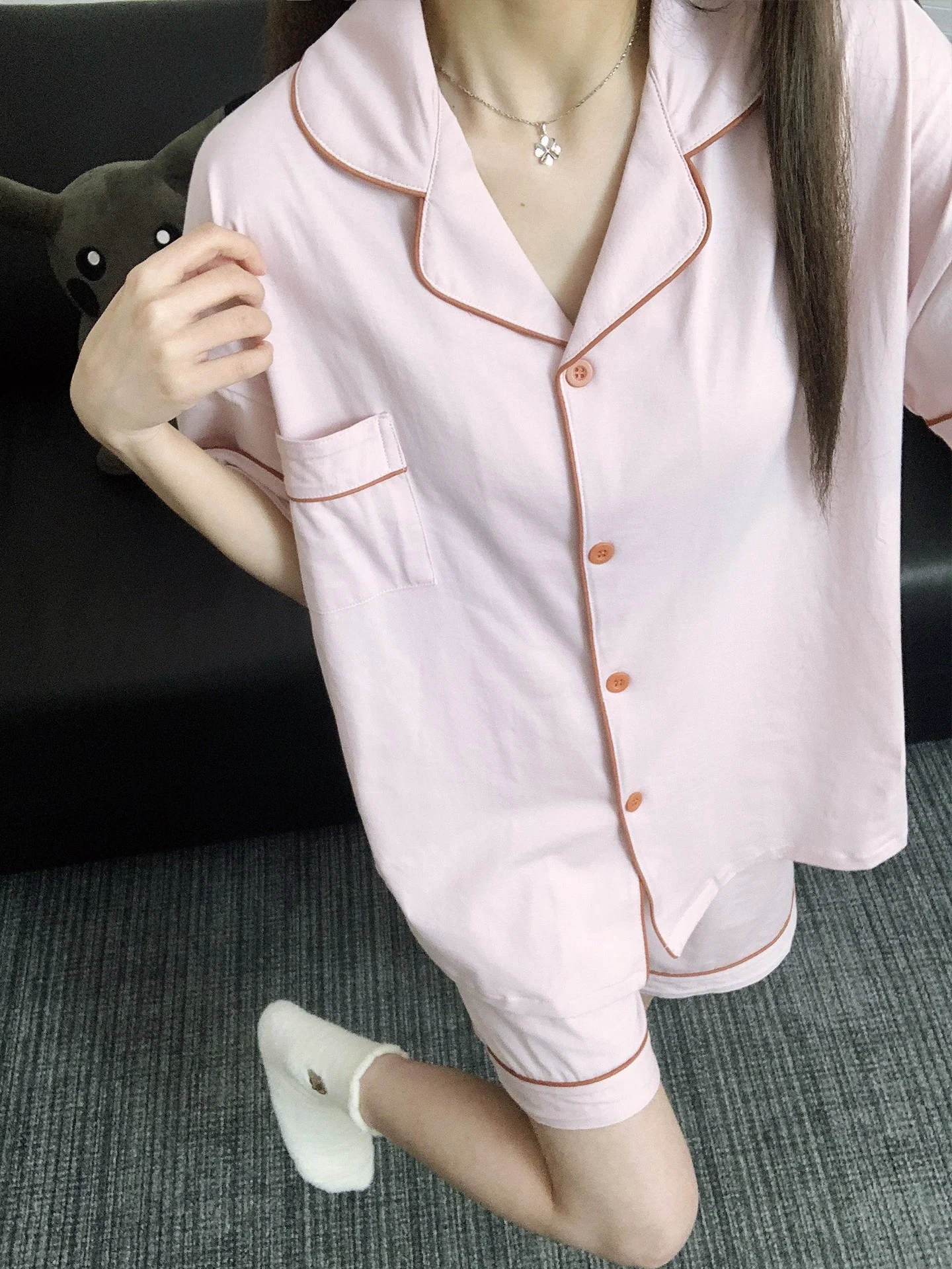 

Pink Pure Cotton Couples Sleepwear Short Sleeve Shorts Home Clothes Set Women's Summer New Style Korean Version Men's Home Cl...
