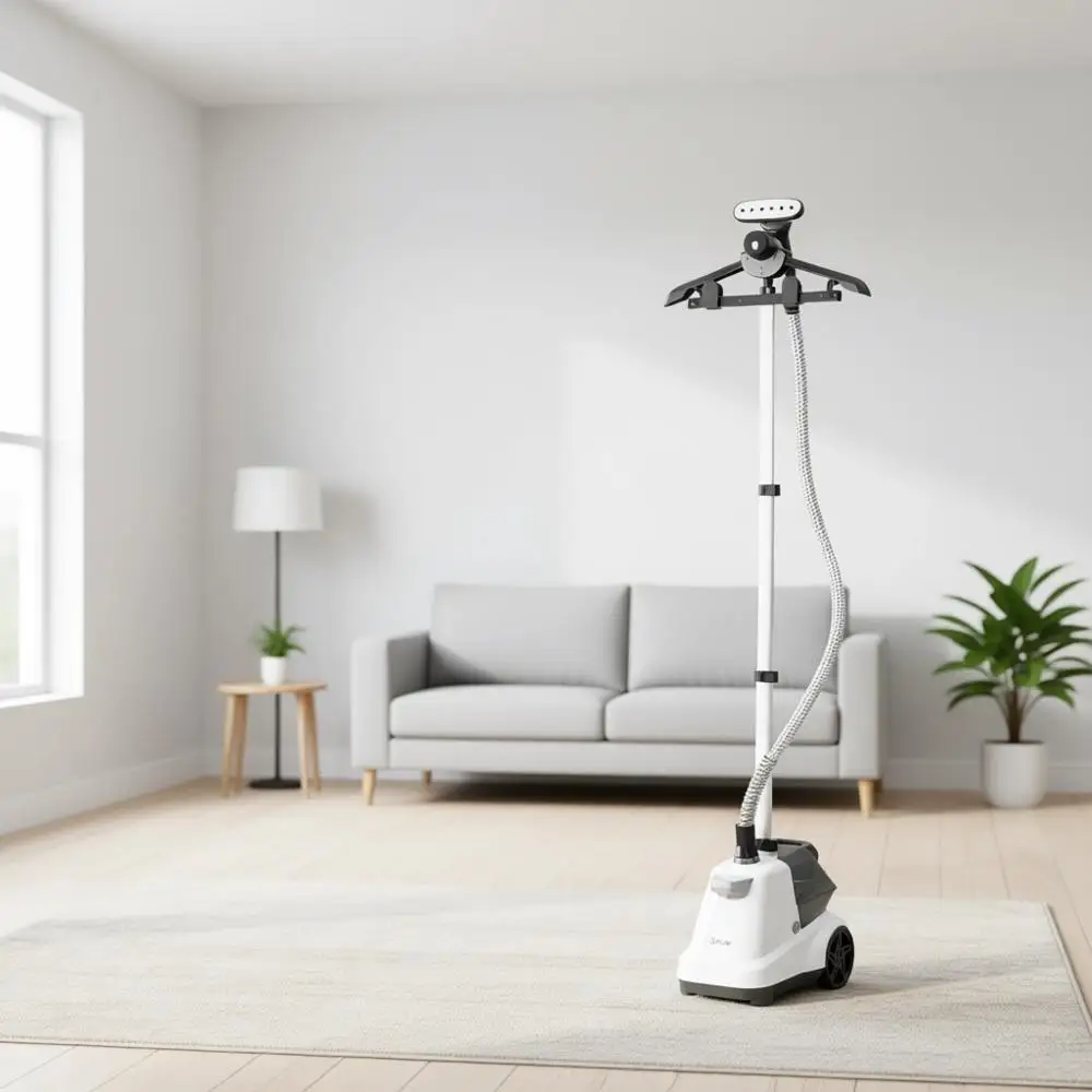 

Профессиональный отпариватель для одежды большой мощности с ножными педалями и сверхбольшим резервуаром для воды объемом 3 л (101,5 унций), 1800 Вт, 90+ минут работы.