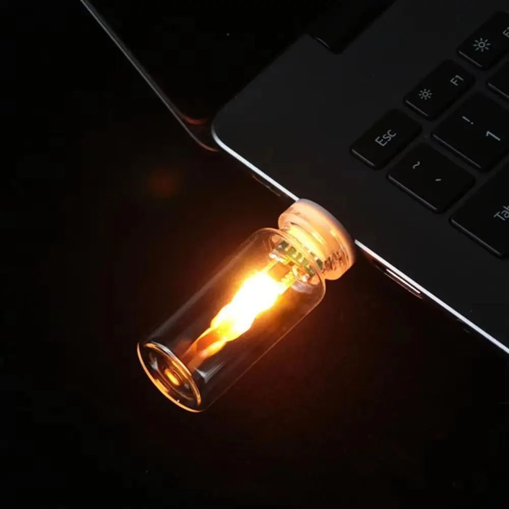 

Warm Yellow Bulb LED Filament Night Light Mini Decorations Flame Ambient Light USB Night Light Creative Atmosphere Display
