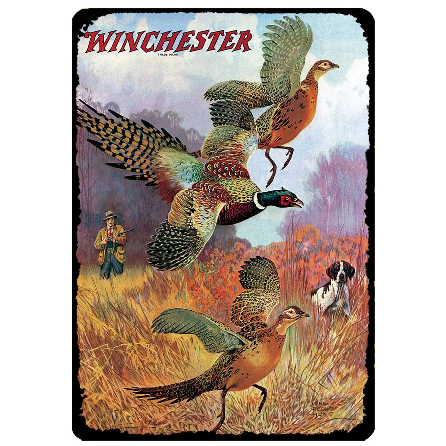 annekilly Vintage Metal Tin Sign Pheasants on The Rise Winchester Firearm Hunting Hunter for Home Bar Pub Kitchen Garage Restaur