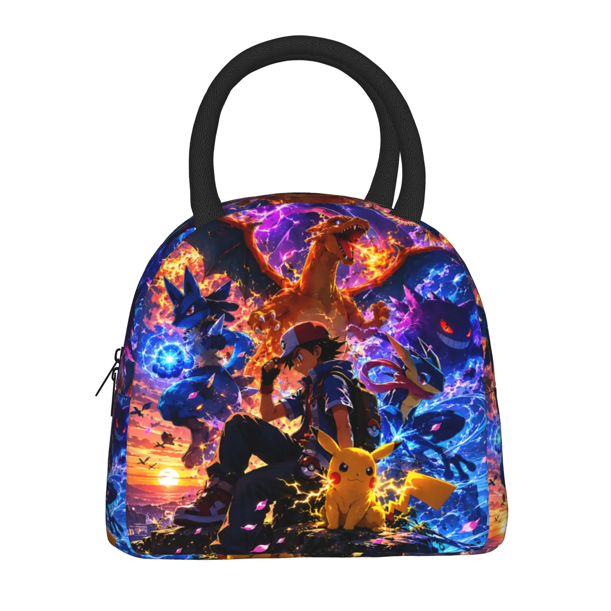 Pokemon Legend Creature Sunset Collage Handbag Insulated Lunch Bag Ice Pack Rice Bag  bolsa Student Bento Lunch Handbag