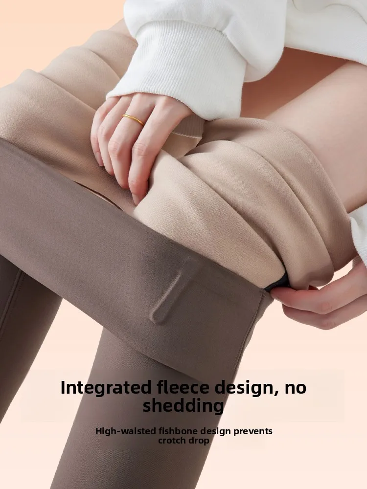 กางเกงโยคะ Thiened arkskin สำหรับผู้หญิง เสื้อคลุมกันหนาว ขนกระต่าย ป้องกันความหนาวเย็น สวมใส่สบาย กางเกงขายาวเอวสูงสำหรับฤดูหนาว