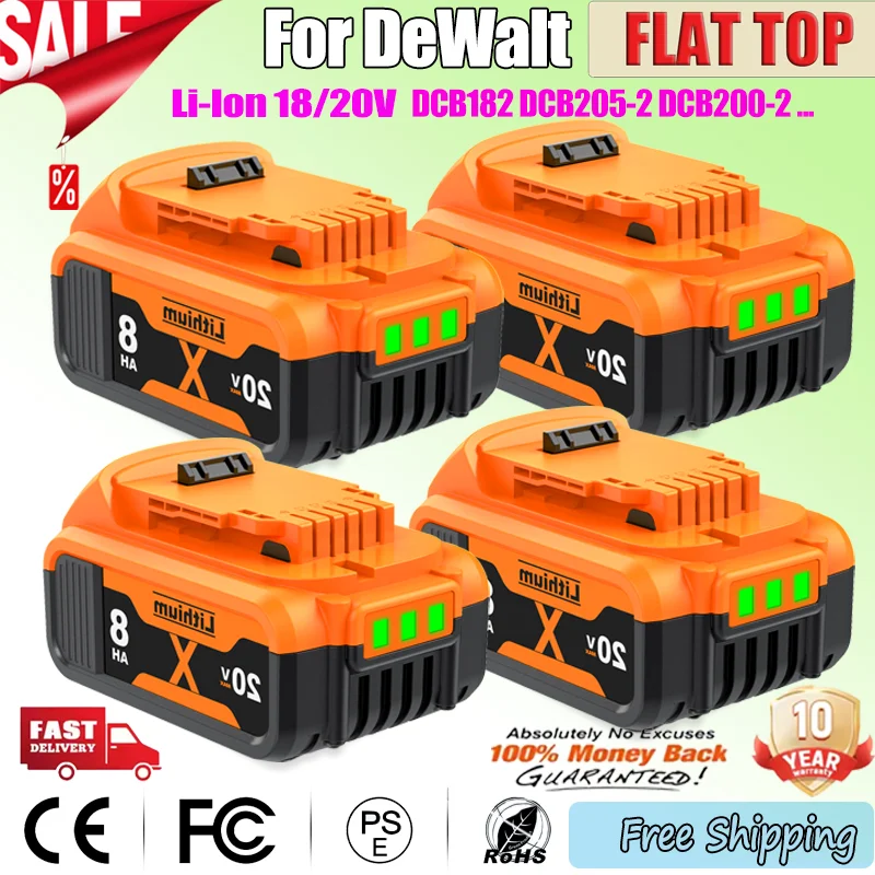 New 100% 8.0Ah 20V for Dewalt Power Tool Battery DCB206 20V 8000mAh Battery DCB206 20V Battery DCB200 DCB205 DCB184