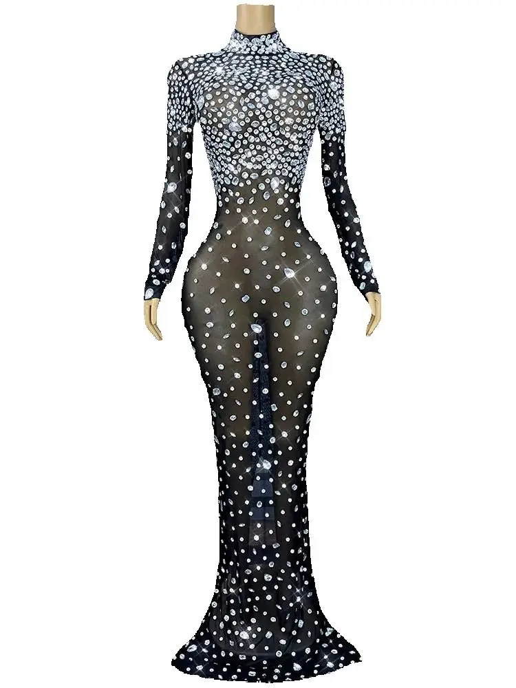 جودة عالية الساخن ختم مثير منظور شبكة الشق فستان 2025 موضة جديدة مخصصة الملابس النسائية