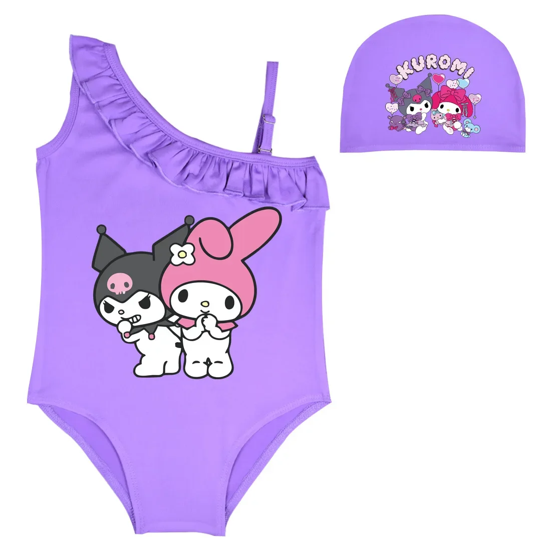 Kuromi-bañador My Melody con gorro de baño para niña, traje de baño deportivo de dibujos animados Kawaii, Sanrio, juguete de regalo, 2023