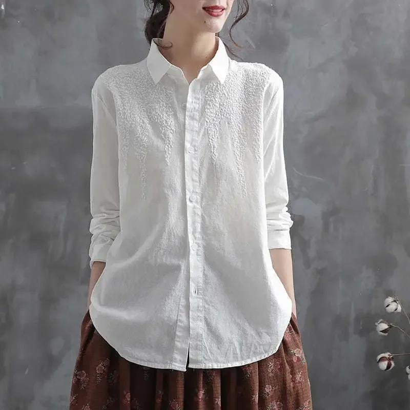 Women Shirt Blouse White Shirt Women Spring and Summer Embroidery Casual Shirt Women's Top Blusas Mujer