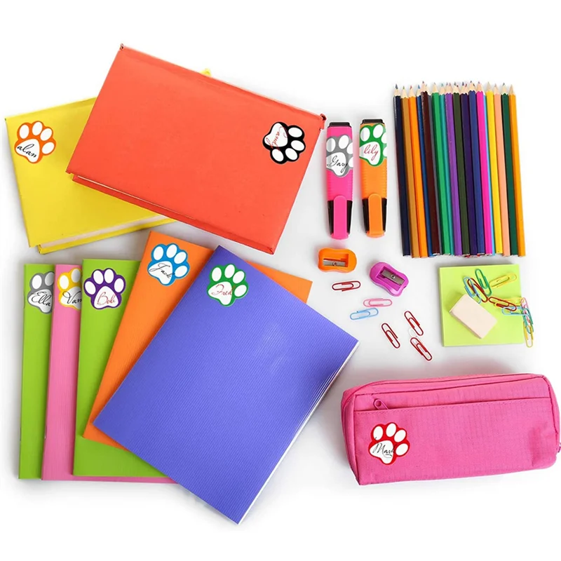 Pratique un rouleau de 500 pièces d'autocollants de patte colorés étiquettes de nom de patte de chien étiquettes autocollants empreinte de patte, 1 pouce (couleur mixte)