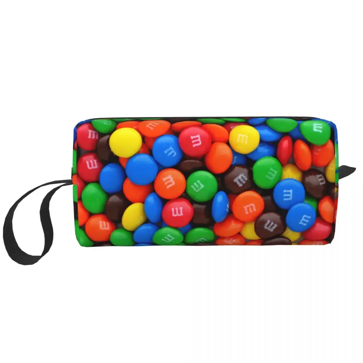 Custom M&M's Chocolate Candy Travel Cosmetic Bag for Women Makeup Toiletry Organizer Ladies Beauty Storage Dopp Kit