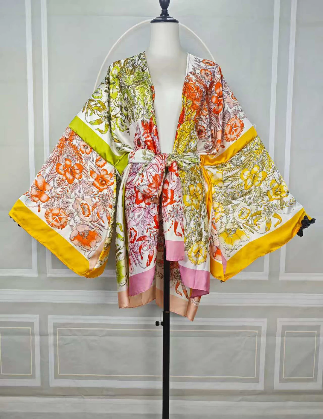 

Летняя женская пляжная одежда, свободные кардиганы, элегантные шелковые мини-кимоно с цветочным принтом, африканская женская уличная одежда, пальто с тряпкой