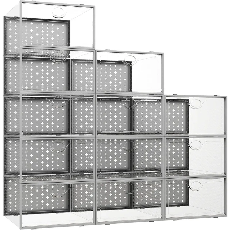 

Shoe Storage Boxes, Shoe Organizer for Closet Clear, Shoe Boxes Clear Plastic Stackable, Folable Storage Bins with Lids