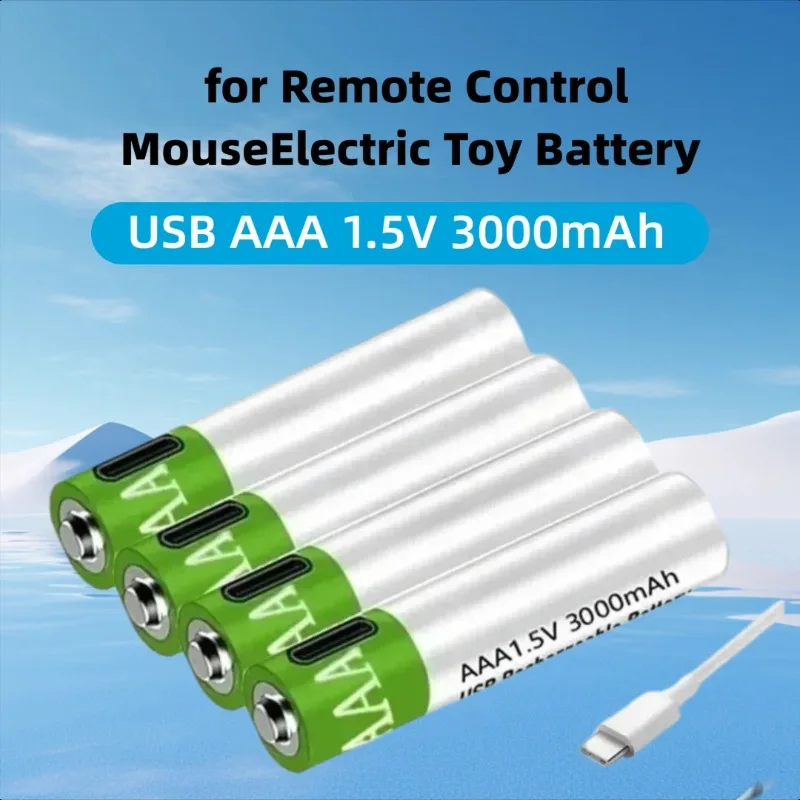 

USB AAA 1.5V 3000mAh Li-ion Battery for Remote Control MouseElectric Toy Battery + Type-C Cable
