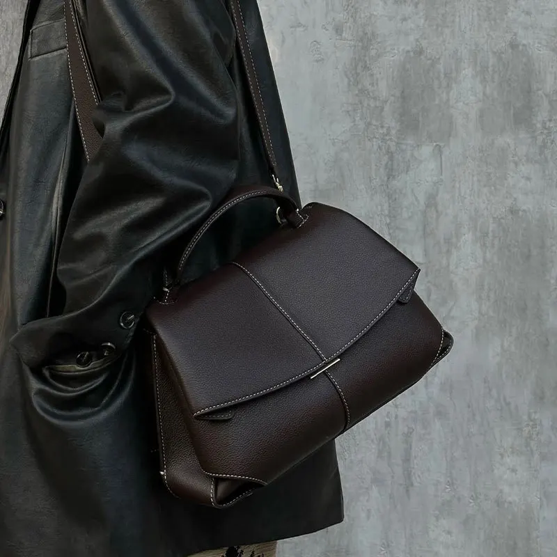 

Niche Designer Brand New High Quality Cowhide Inclined Shoulder Bag for Women Fashion Contracted Large Capacity Handbag Hot Sale