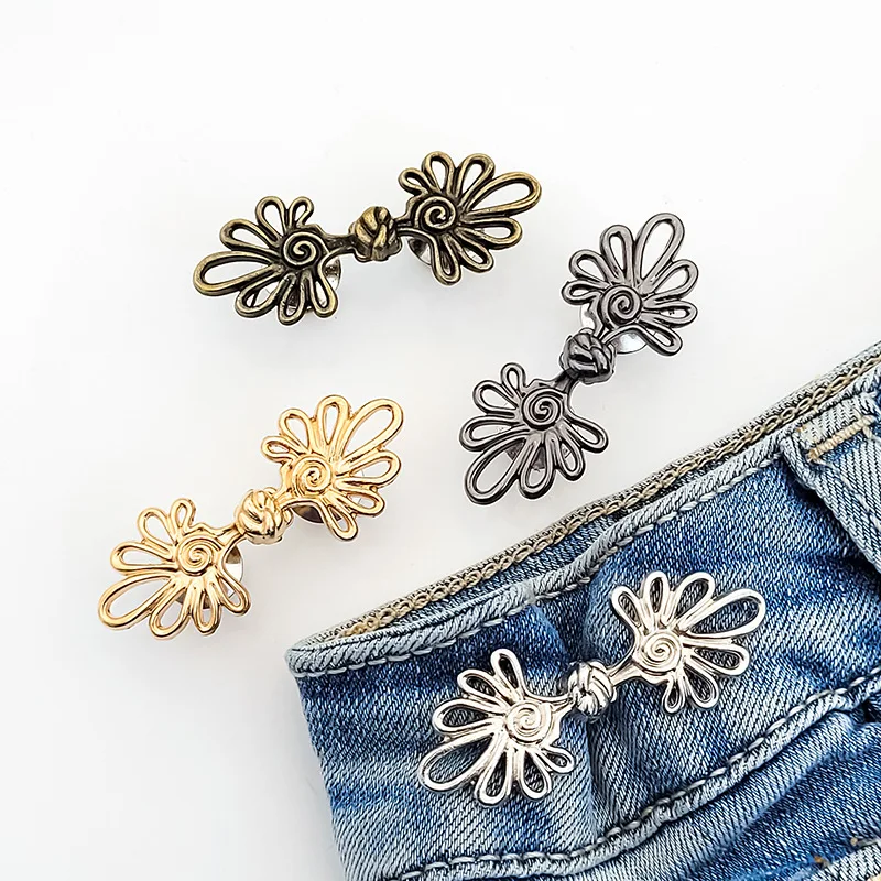 Removable Waistband Tightener for Jeans Pants Dress Buttons Adjustable Tighten Decoration Waist Buckle Jewelry Accessories