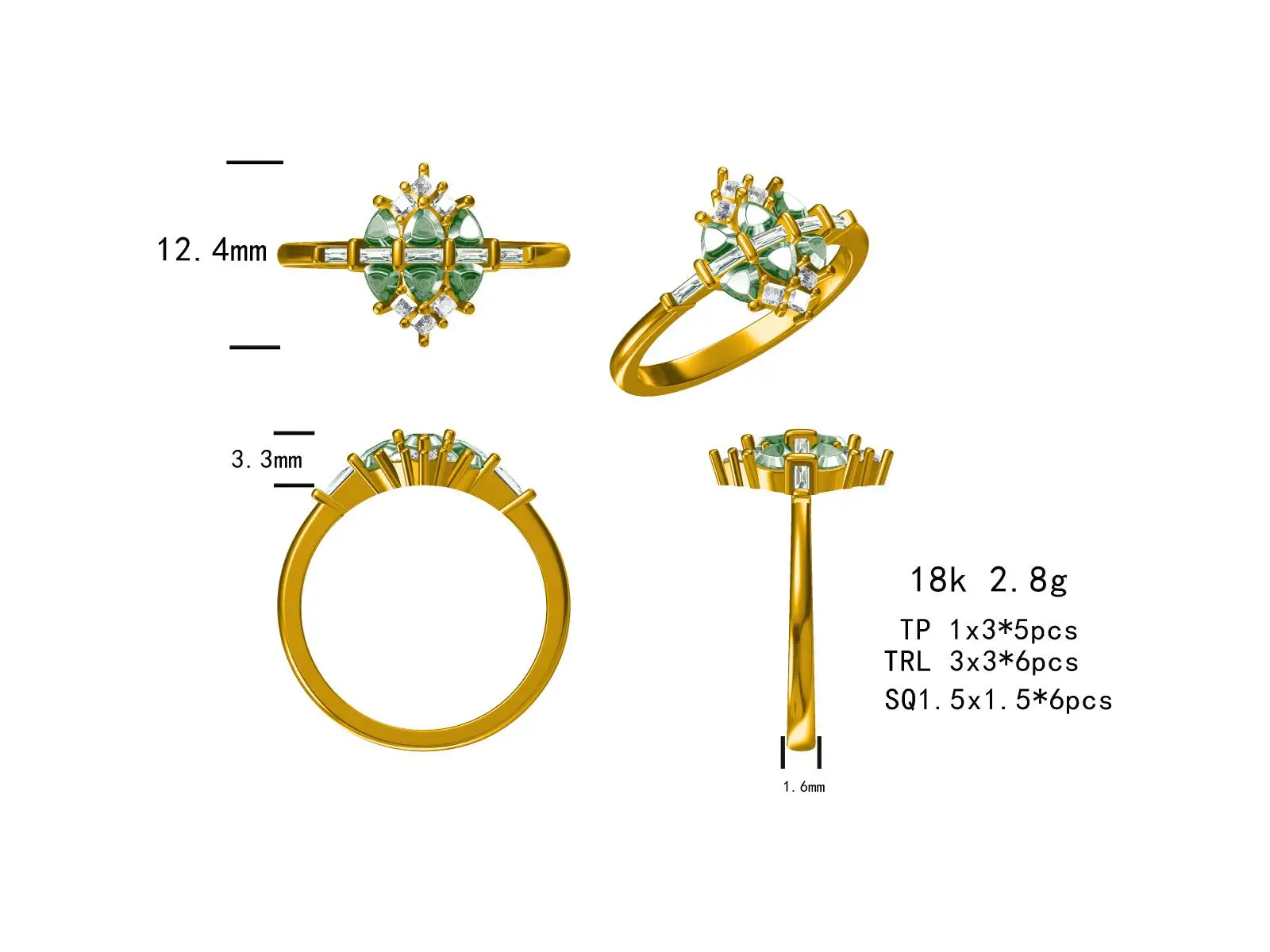 VOVGEMINI 18k Gold Moissanite Ring 3x3mm Savorite Jewelry 585 9k Rings Beautiful Special Design Elegant Style For Woman Girls