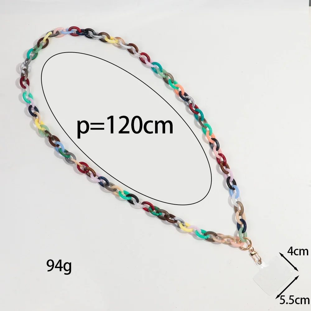 120cm Bevel Acrylic Link Chain Mobile Phone Strap New Cellphone Cases Chains Lanyard Necklace Accessories Women Girls Jewelry