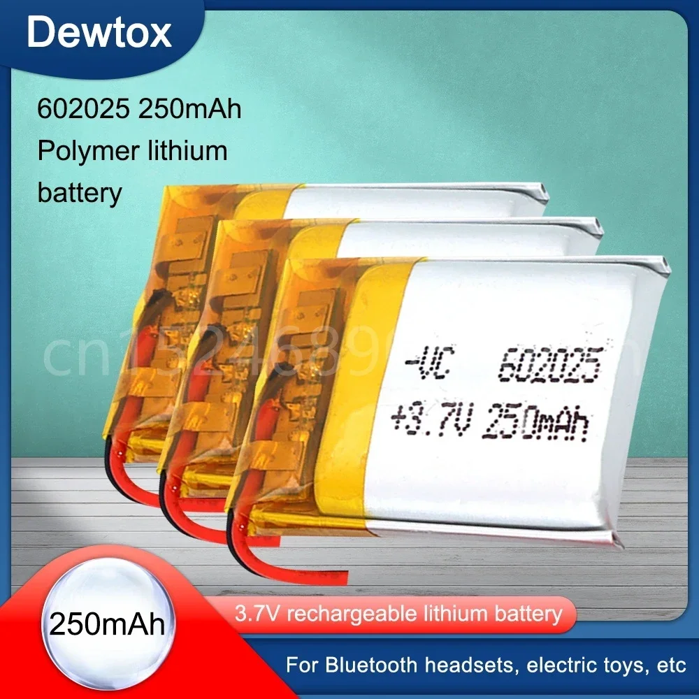 250mAh 3.7V 602025 Lithium Polymer Li-Po li ion Rechargeable Battery For Mp3 MP4 MP5 GPS PSP DVR mobile bluetooth Li-Po cells