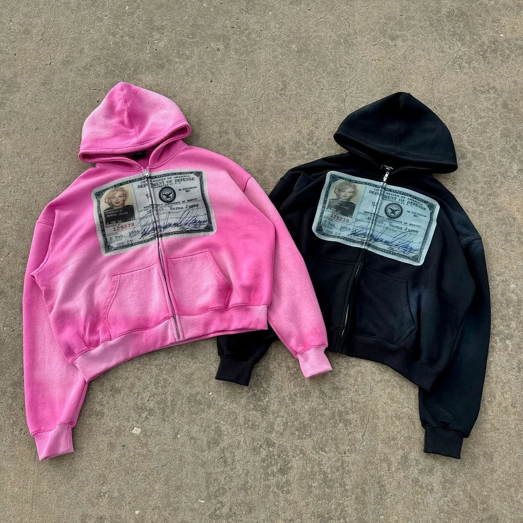 Y2K Retro Autumn-Winter Hoodies for Men Women Printed Personalized Patterns Hip-hop Street style Cardigan Long sleeves Hoodeds