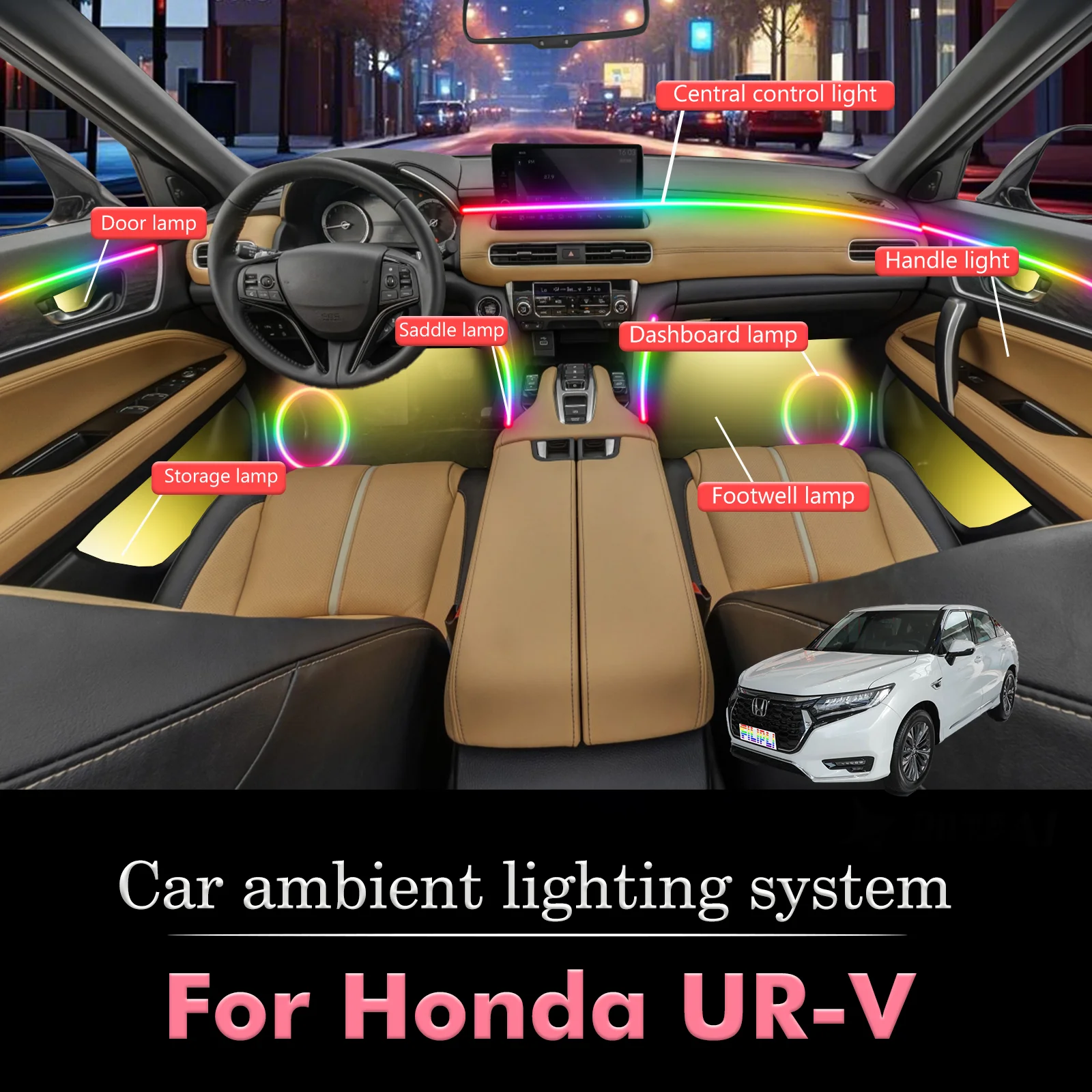 

For Honda UR-V Smart Remote Control RGB 64 Colors LED Car Interior Ambient Light Energy Saving Efficient Lamp Kit