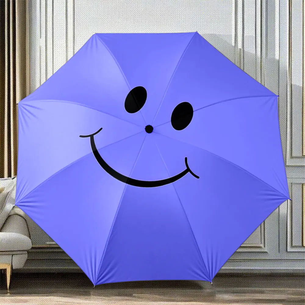 Purple Smiley Face Design Umbrella - Cute and Cheerful Style Portable Folding Umbrella, Gift for Family And Friends
