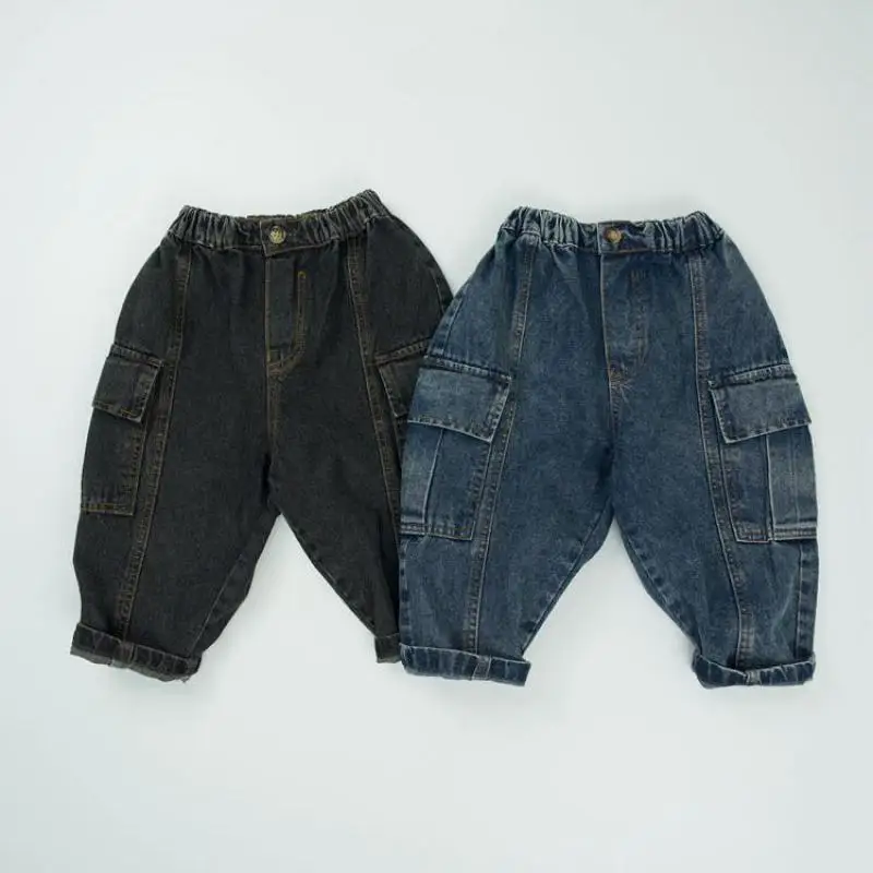 

2025 Autumn New Children Denim Pants Fashion Girls Cargo Pants Kids Boys Loose Trousers Baby Jeans Toddler Clothes