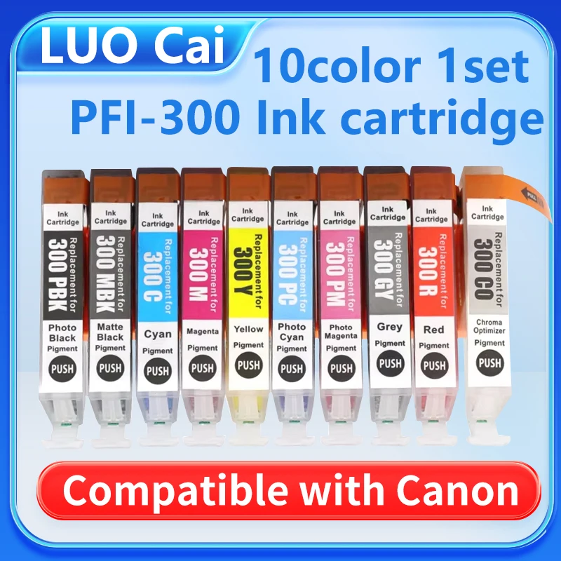 1Set 10 Colors PFI300 PFI-300 PFI 300 Premium Compatible Color Inkjet Ink Cartridge for Canon imagePROGRAF PRO-300 Printer