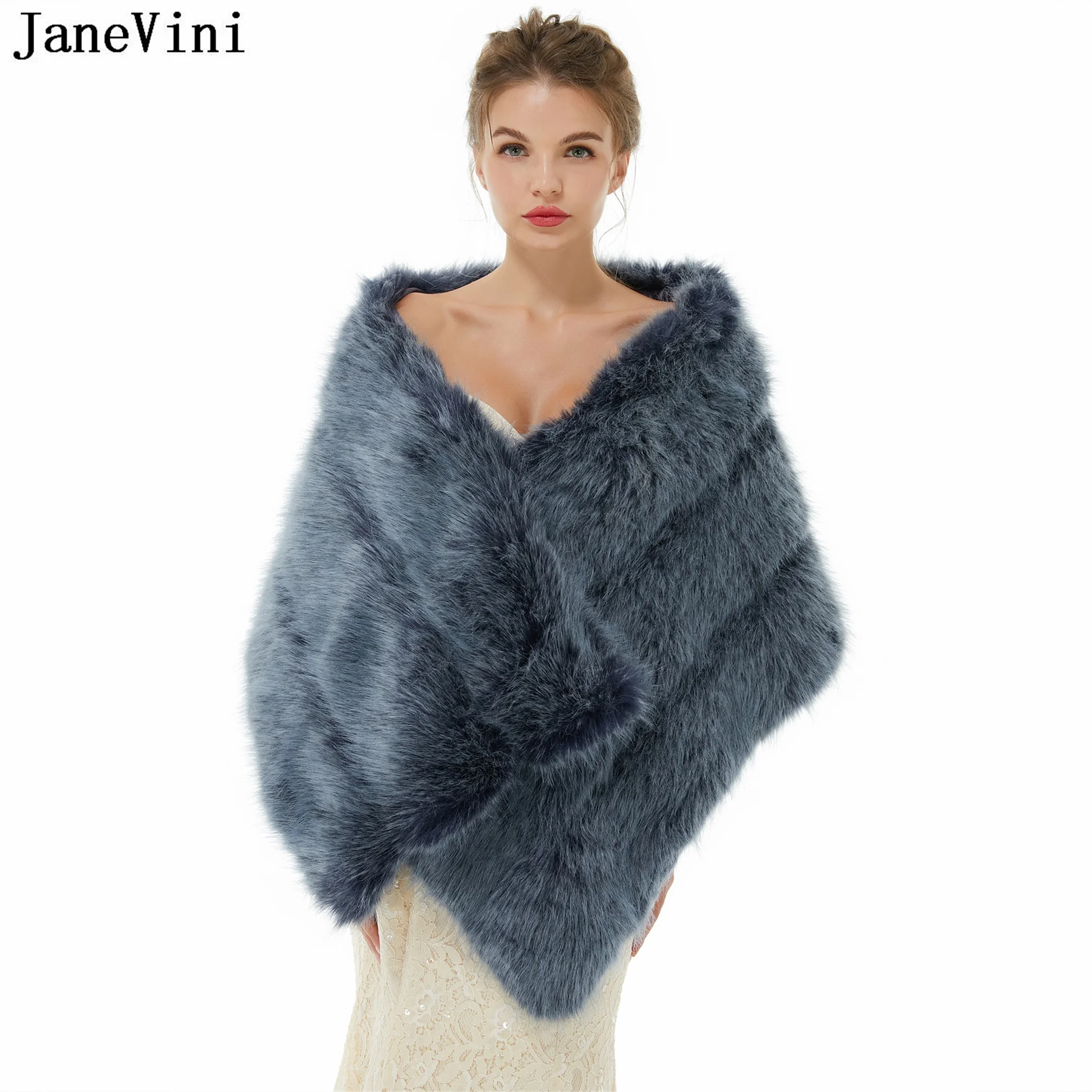 

JaneVini Fashion Faux Fur Cape Bridal Shawl Shrugs Women Cloak Wraps Kadın Ceket Wedding Dress Jacket Bolero Fausse Fourrure