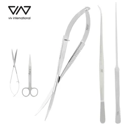 VIV Aquarium Tweezers Scissors Cleaning Tools Accessories ADA Style Spring Stainless Steel  Aquatic Plant Fish Tank Akvarium