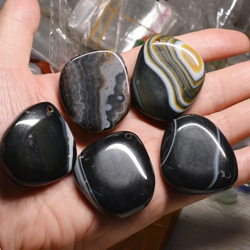 42x35mm Natural stone beads Black series agate Pendant DIY Loose spaced beads jewelry Making DIY bracelet necklace accessories