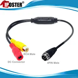 Iposter-Aviation cabeça macho para RCA/DC fêmea 4 pinos para adaptador RCA, cabo de extensão para monitor CCTV, câmera traseira do carro, 4 pinos